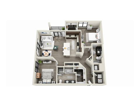 Floor plan for 2 beds, 2 baths, 1328 sqft